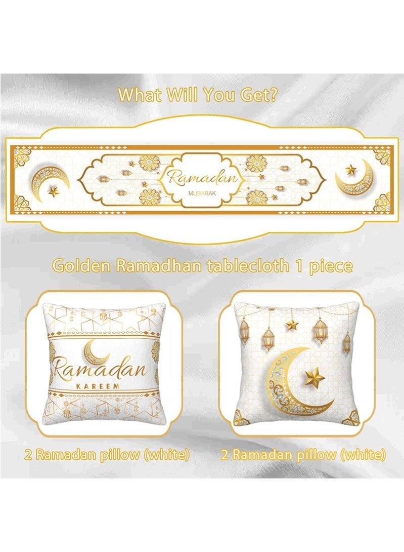 توبيتش أغطية وسائد رمضان، مفرش طاولة رمضان، زينة رمضان، مع مفرش طاولة و 4 قطع أغطية وسائد زخرفية للمنزل - Image 3